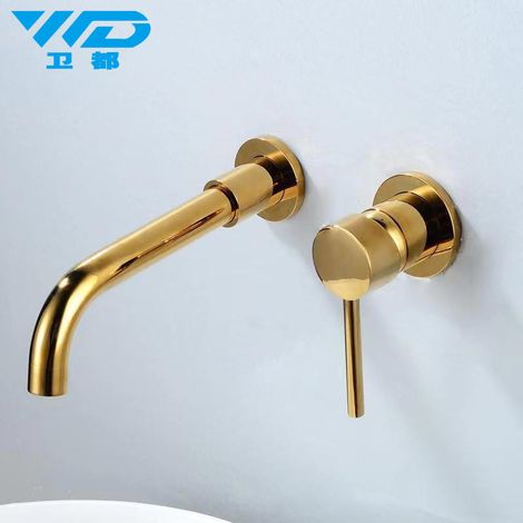 Brass Black Concealed Wall-Mounted Basin Faucet for Hot and Cold Water, Bathroom Recessed Faucet for Washbasins and Sinks - Single Handle Gold Model
