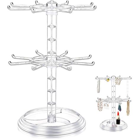 Présentoir à Bijoux Rotatif, Présentoir Rotatif pour Bijoux, Support Rotatif pour Colliers, Étagère à Bijoux Rotative, Support de Collier Rotatif, pour Colliers, Bracelets, Porte-Clés (Transparent) (1/5)