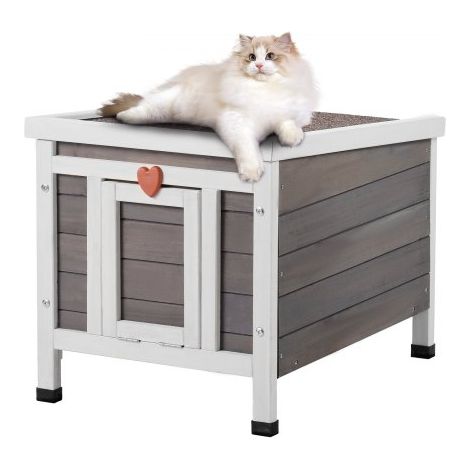 Katzenhaus für draußen, wetterfest, Unterschlupf für Wildkatzen für mehrere Katzen, Katzen-/Kaninchenhaus aus Holz für draußen mit PVC-Türklappen und offenem Dach, 21"L x 17"B x 17"H (1/5)