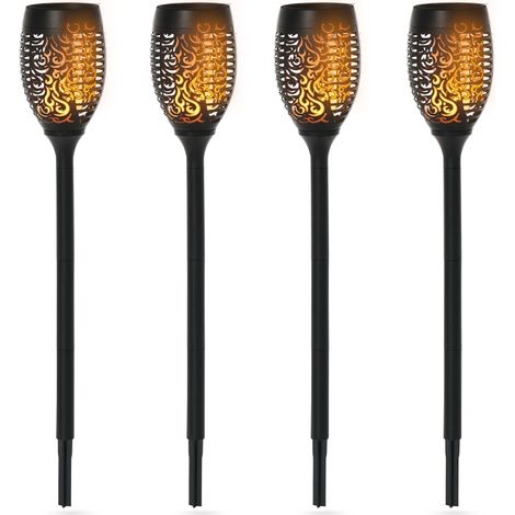 Lot de 4 spots d'extérieur à LED à énergie solaire avec 4 piquets, en plastique, Ø 12 x 72 cm, noir