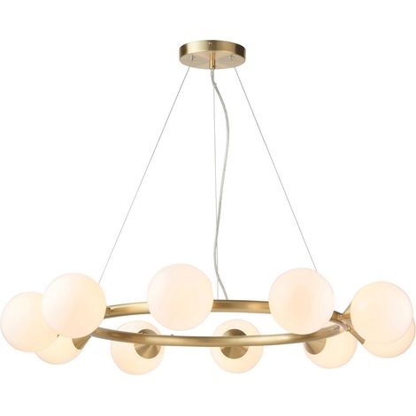 Merano Grosseto Plafonnier suspendu Globe, plaque en laiton satiné, verre blanc brillant (1/5)