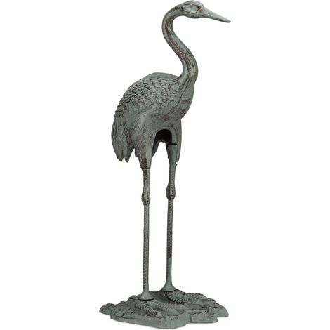 2 Figuras Decoración Grulla, Jardín, Hierro Fundido, Verde, Resistentes a Heladas e Intemperie, 75 x 35 x 22 cm, Verde