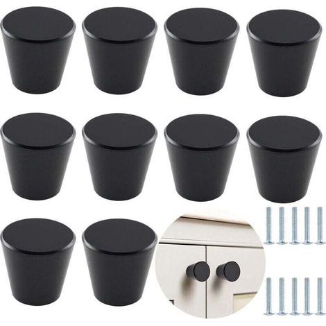 10pcs Boutons de Tiroir Bouton de Meuble 25MM Rond Poignée de Porte en Aluminium avec Vis pour Armoires Étagères Portes de Garde-Robe - Noir (1/5)