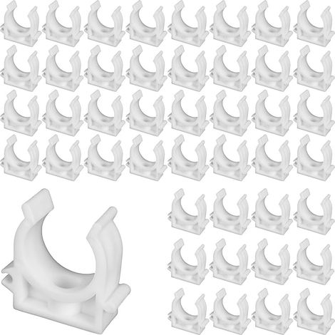 Lot de 45 Clips de Tube Blancs, collier de serrage de type U, Kit de colliers de serrage en PVC - Diamètre intérieur 20mm pour Conduite D'eau,Tuyau de Gaz(Vis non incluses) (1/5)