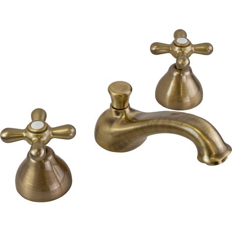Rubinetto lavabo a tre fori con bocca bassa Ottone antico Piralla Rubinetteria Sofia 0SFF3033A17  Ottone Antico