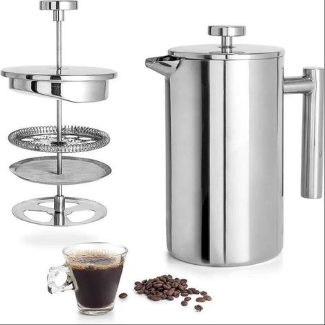 Cafetière à piston graduée - en acier inoxydable 304 - 750 ml - double paroi isolante (1/4)