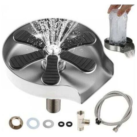 Sink Glass Rinser, Automatic Cup Washer 304 Stainless Steel Glass Rinser, Glass Rinser for Kitchen Sink, Sink Glass Washer Kitchen Sink Accessories Glass Rinser (Silver) (1/4)