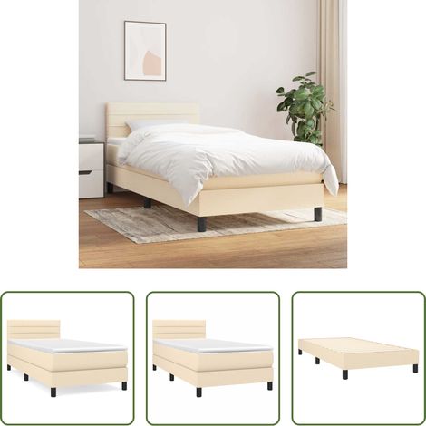vidaXL Tête de lit réglable - Sommier à lattes de lit avec matelas Crème 80x200 cm Tissu (1/5)