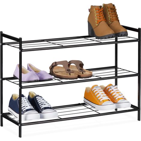 Relaxdays Scarpiera da ingresso in Metallo, 3 Ripiani, Moderno Scaffale Porta Scarpe, 9 Paia, 50 x 70 x 26 cm, Nero (1/5)
