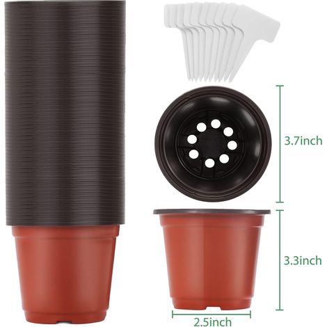100 Stück Kunststoff-Pflanzen-Sämlingstopf 10 cm, Anzuchttöpfe, Umpflanzungspflanzen, Blumentopf für den Garten, Anzuchtschale, Kindergarten, Rot (1/5)