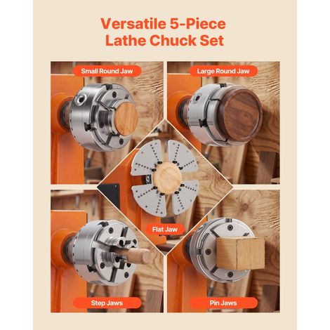 Mandrin de Tour à Bois 102 mm Mandrin de Tour 4 Mors Autocentrant Engrenage Conique pour Tournage Bois avec Adaptateur 1 pouce x 8… (1/5)