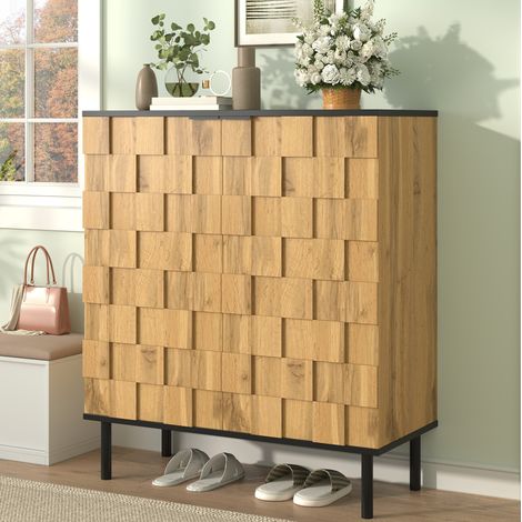 Meuble à chaussures 2 portes avec étagères réglables, aspect bois, 80 x 35 x 91,5 cm (1/5)