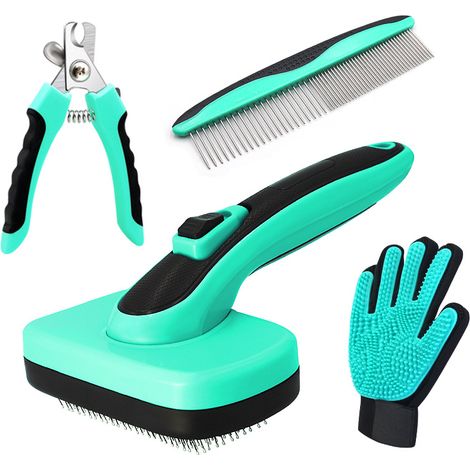 Brosse pour chien, peigne animal, kit de toilettage chat et chien, coupe-griffes inclus, outil anti-perte pour éliminer doucement sous-poil et nœuds, soin des animaux, coffret de 4 pièces (1/5)