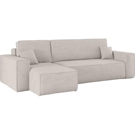 Ecksofa mit schlaffunktion und bettkasten, Eckcouch BEST stoff Poso Dicker Cord viele farben Beige L (1/5)