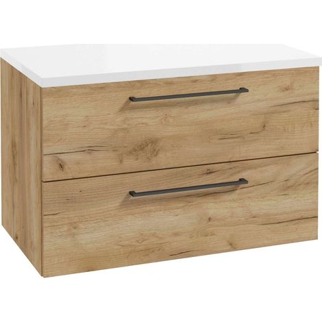 kielle Vega - Mobile con piastra sotto il lavabo 80x50x46 cm, rovere dorato/bianco lucido 50018S821
