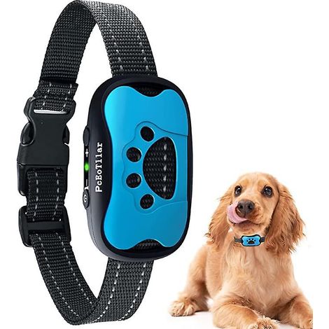 Blaues, wiederaufladbares Antibellhalsband für Hunde, Trainingshalsband für kleine, mittlere und große Hunde, intelligente Bellerkennung mit 2 (1/5)
