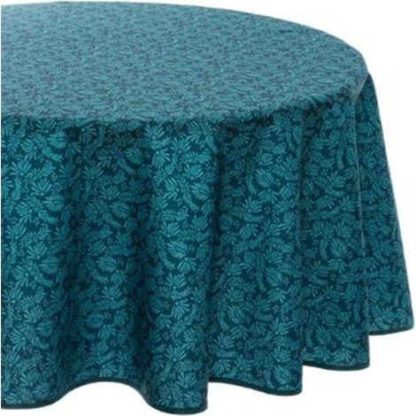 Nappe Ronde Imprimé "Feuille" 180cm Bleu (1/3)