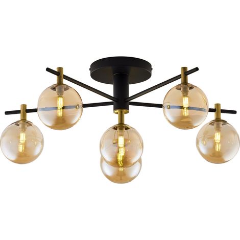 Plafoniera FIGARO Jupiter nera oro, 6 sfere ambra G9 (1/5)