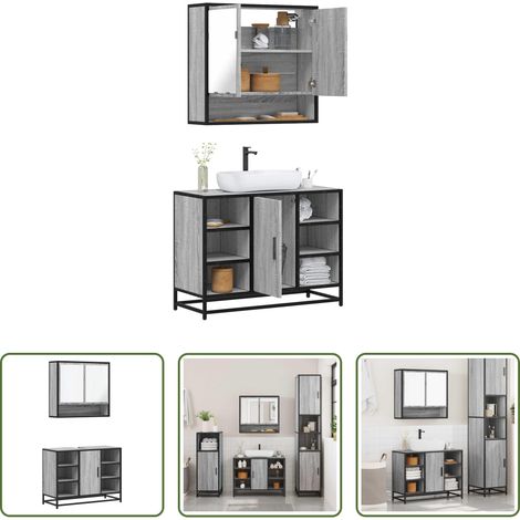 vidaXL Armoire lavabo - Ensemble de meubles de salle de bain 2 pcs Sonoma gris (1/5)