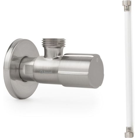 Robinet ACS ACIER - M 1/2"/M 3/8" + Flexible 500mm BLANC POLYMÈRE Øintér.8mm- F/F 3/8" - Tucai (1/3)