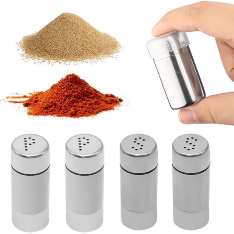 Lot de 4 mini salières et poivrières 5 ml, acier inoxydable avec couvercles, restaurants, camping, barbecues.