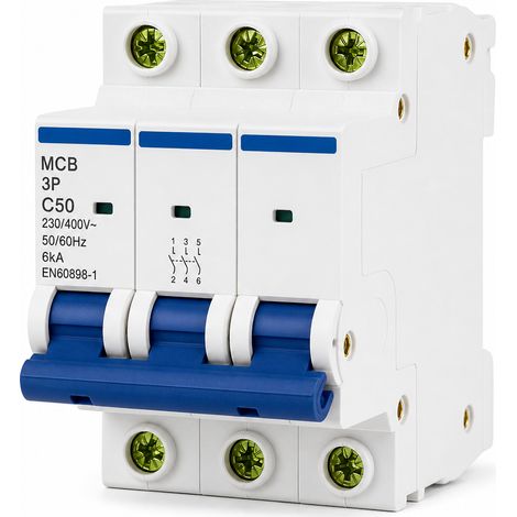 Disjoncteur modulaire 3P 50A courbe C 6kA sans différentiel (1/5)