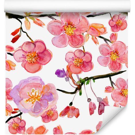 Papel pintado de orquídeas con flores y plantas naturales para salón y dormitorio, 50x1000 cm. (1/5)