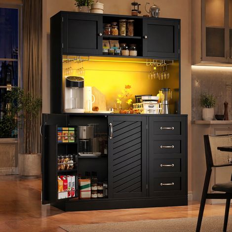 Buffet avec LED, 4 portes, 2 tiroirs et porte-boissons noir OKMYHOME (1/5)