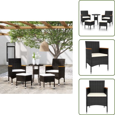 The Living Store 5-tlg. Garten-Lounge-Set Poly Rattan Schwarz - Outdoor Möbel - Gartenmöbel Set - Loungesessel - Poolmöbel - Gartentisch