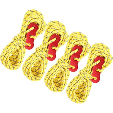 Ensemble de 4 cordes réfléchissantes pour tente, haubans de camping avec boucle en S (jaune) (1/5)