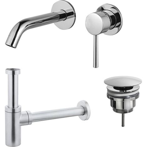 FugaFlow Eccelente Sobrado Slim Kit mitigeur lavabo - robinet encastrable - bonde nonobturable - siphon design - Chrome brillant (1/4)