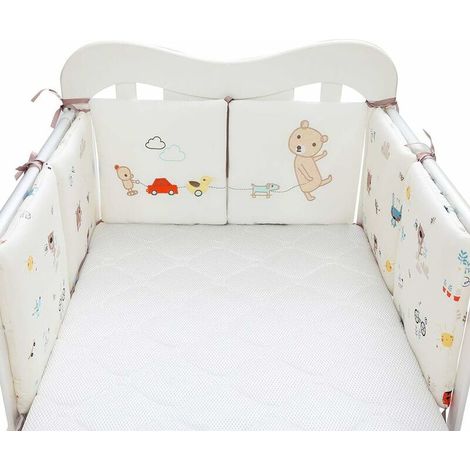 Tour de Lit Bébé 6 Pièces 30 30cm 2 Protection Anti-cogner Contour de Lit Enfant Coussin Carré 30 30cm Tour de Berceau Motif Ours et Nuages (1/5)