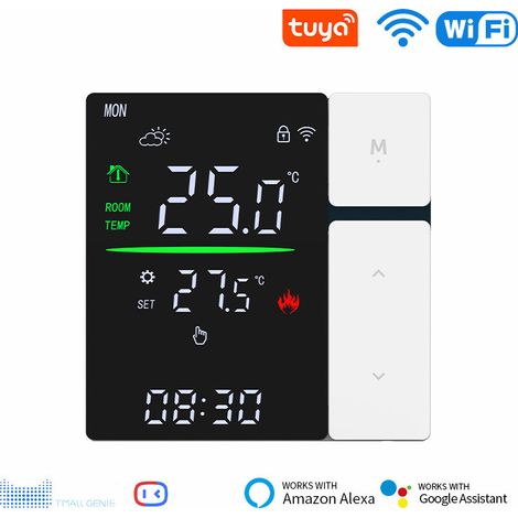 16A WLAN-Smart-Thermostat – App-/Sprachfernbedienung, programmierbar für elektrische Heizung (Fußboden-/Folien-/Kabelheizung), Weiß