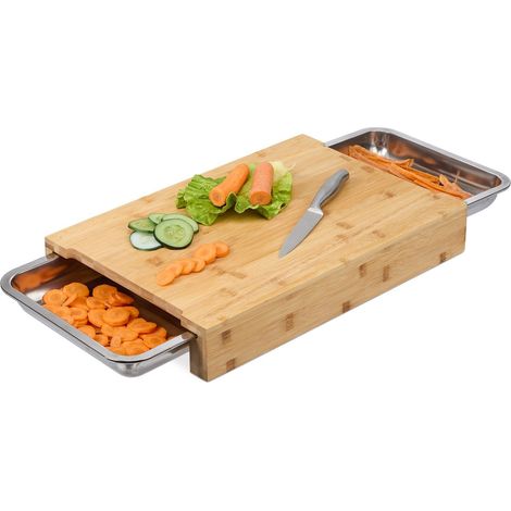 Tabla de cortar de bambú con ranuras y bandejas para jugos