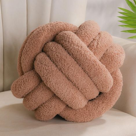 Coussin nœud kaki 22 cm, coussin rond boule déco chambre, salon esthétique, canapé sherpa, lit enfant. (1/5)
