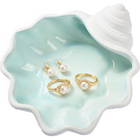 Vide-poches à bijoux - Vide-poches décoratif - Forme coquillage - Style océan - Vide-poches en céramique - Porte-clés - Plateau à bijoux - Organisateur de petits objets - Décoration de chambre - Cadea (1/5)