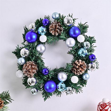 Guirlande De Noël - Anneau En Rotin Vert Avec Boules Métallisées Et Pommes De Pin - Décoration Murale Porte Fenêtre Intérieur Extérieur - 1 Pièce (1/3)