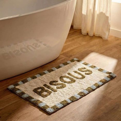 Tapis de bain en coton brodé bisous 50x80cm (1/5)