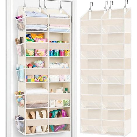 Organisateur de porte à 5 niveaux, très grand rangement derrière la porte avec 10 compartiments, capacité de charge de 22,7 kg, organisateur de porte suspendu pour placard, organisateur de couches. (1/5)