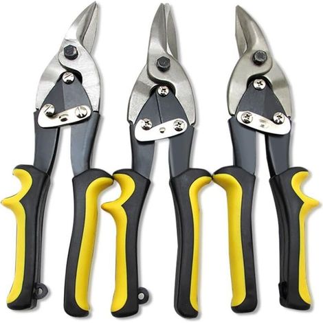 Lot de 3 cisailles à tôle d'acier pour l'aviation - Coupe droite à gauche et à droite (1/5)