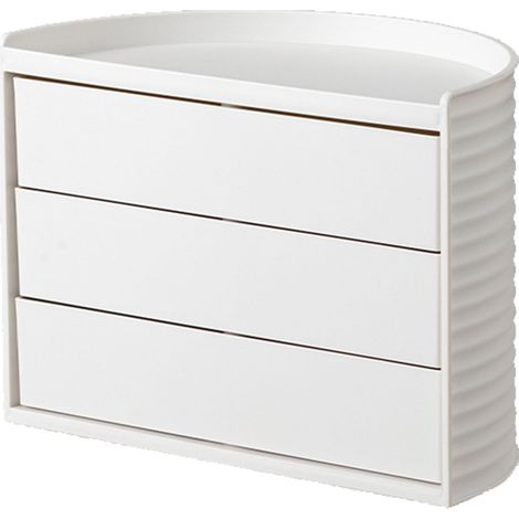 Boîte de rangement rotative de style Instagram pour chambre à coucher, coiffeuse semi-circulaire, boîte de rangement anti-poussière pour maquillage, rouge à lèvres, bijoux et cosmétiques, blanche. (1/5)