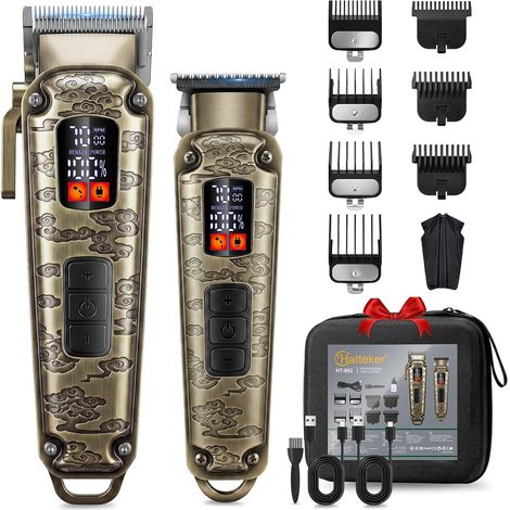 Tondeuse pour homme Tondeuse à cheveux Rasoir en T Set Tondeuse de précision pour homme, Tondeuse à barbe, coffret cadeau Tondeuse à cheveux Recharge USB, vitesse réglable (1/5)