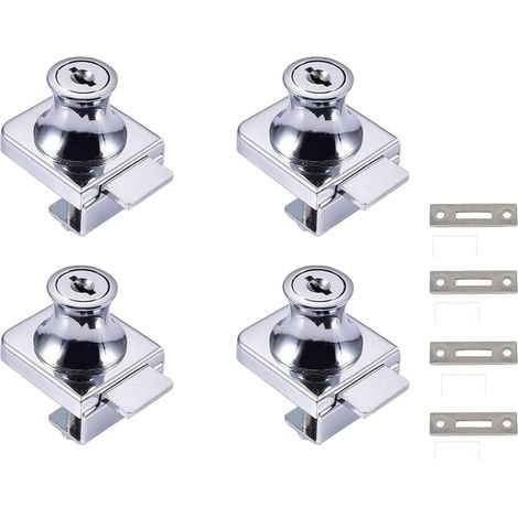 Serratura per porta in vetro, serrature a camma da 4 pezzi, serratura di sicurezza per vetrine e armadietti con porta in vetro da 5-8 mm (0,2-0,31"), nessuna perforazione richiesta, con 8 chiavi