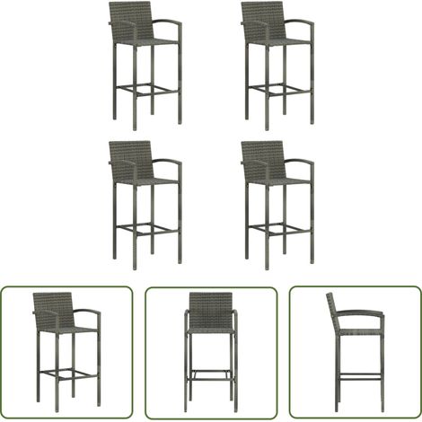 The Living Store Tabourets de bar lot de 4 gris résine tressée - Tabouret De Bar - Chaises De Jardin - Mobilier De Jardin - Résine Tressée - Chaise Extérieure (1/5)
