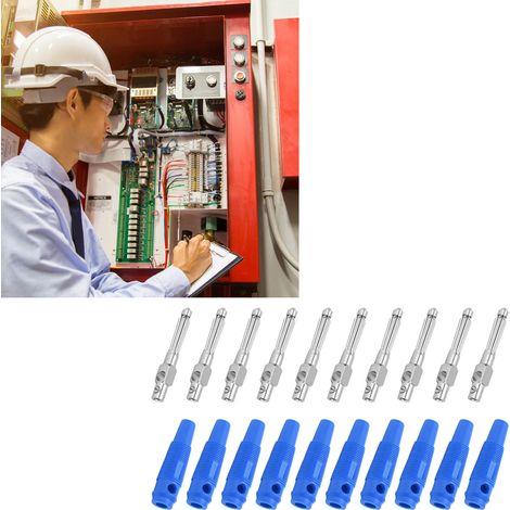 10 Pièces Fiches Banane 4mm 7 Broches Cuivre 1000V 32A Empilables Mâle avec Manchon Doux et Serrage Vis Bleu
