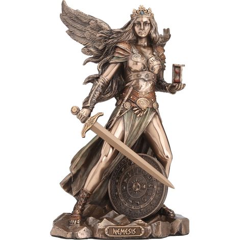 Scultura Nemesis, dea greca della vendetta, classica figura decorativa in bronzo per collezionisti e amanti dell'arte