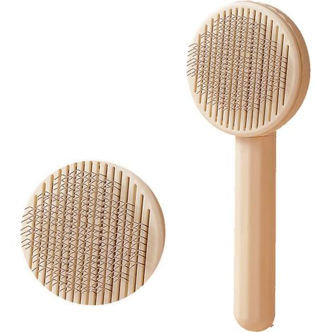 1pc Cat Dog Brush, Self Cleaning Cat Dog Grooming Brushes, Professional Stainless Steel Shedding Hair Comb for Cat Dog, One-Click Hair Removal, Milky (1/3)