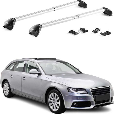 OMAC Barres de toit transversales certifiées TÜV pour Audi A4 B8 B9 Avant 2008-2025 – Verrouillables (4 antivols) – Charge max 100 kg – Fixation durable Argent