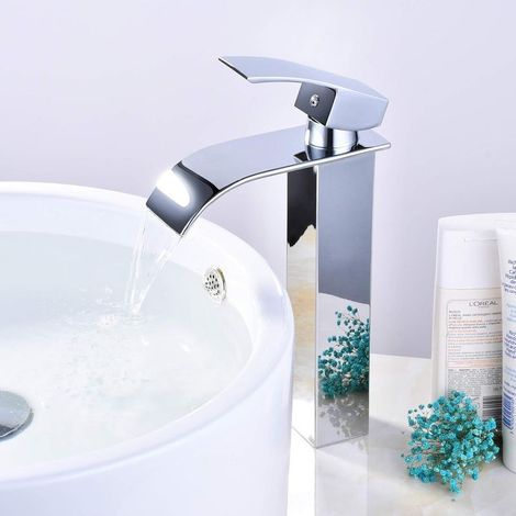 Waterfall Basin Mixer, Bathroom Faucet, Modern Waterfall Faucet Design with Adjustable Hot and Cold Basin Faucet, Suitable for Bathroom Sink and Sink, Chrome Brass (1/5)