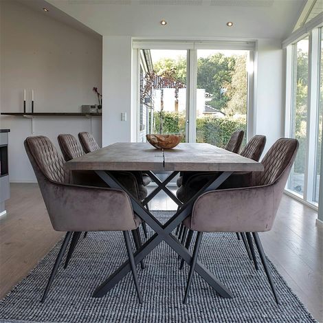 Ensemble table et chaises velours marron (lot de 7 pièces) SAVONE (1/5)